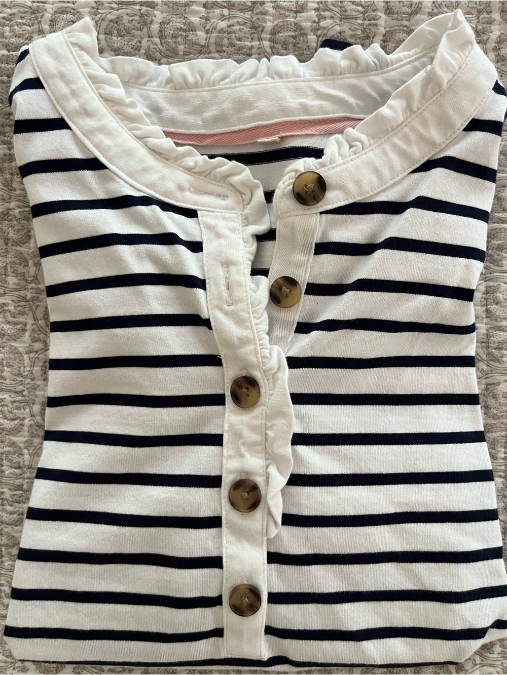 Boden Mariner Navy and White Stripe Shirt with Ruffle Collar - Picture 5 of 5
